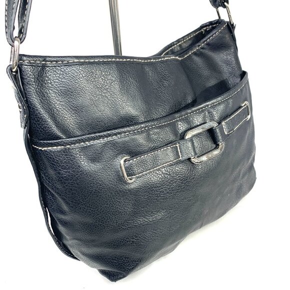 Rosetti Convertible Shoulder Crossbody Bag black Vegan Leather Silver 14" x 10" - Picture 2 of 9